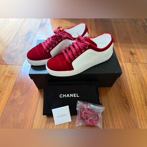 Brand New Chanel Dark Red Velvet  Sneakers Size 37